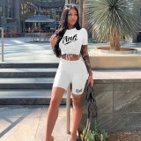 EVE Fashion Casual PINK Letter Print Short Sleeve Shorts Two Piece Sets YIM-171