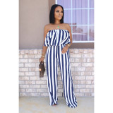 EVE Striped Print Sexy Wrapped Breast Jumpsuit SMD-5050