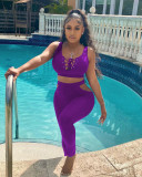 EVE Sexy Solid Color Tie Up Vest And Pants Two Piece Sets OYF-8250