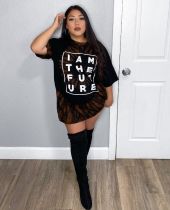 EVE Plus Size Printed Letter Short Sleeve T Shirts CQF-S950