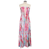 EVE Sexy Printed Strapless High Split Maxi Dress SMR-9655