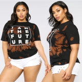 EVE Plus Size Printed Letter Short Sleeve T Shirts CQF-S950