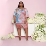 EVE Plus Size Tie Dye T Shirt And Shorts 2 Piece Suits BDF-8065