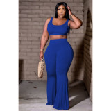 EVE Solid Tank Top Flared Pants Two Piece Suits DDF-8078