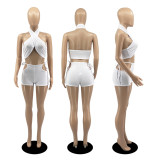 EVE Sexy Solid Halter Crop Top And Shorts 2 Piece Sets DDF-8077