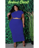 EVE Plus Size Solid Short Sleeve Long Skirt 2 Piece Sets MOF-6616