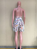 EVE Butterfly Print Swimwear Mesh Bra Top Ruffled Shorts 2 Piece Sets ORY-5188
