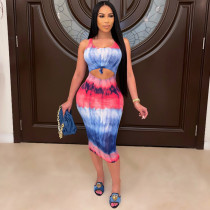 EVE Sexy Tie Dye Print Sleeveless Midi Dress WSM-5236