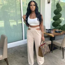 EVE Solid Hollow Out Wide Leg Pants TR-1126