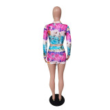 EVE Tie Dye Ruched Long Sleeve Mini Skirt 2 Piece Sets BS-1260