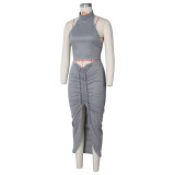 EVE Solid Vest Top Drawstring Skirt 2 Piece Sets ZSD-0383