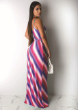 EVE Casual Print Sling Maxi Dress With Belt DAI-8163