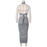 EVE Solid Vest Top Drawstring Skirt 2 Piece Sets ZSD-0383