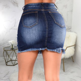 EVE Plus Size Denim Ripped Bodycon Mini Skirt HSF-2420