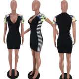 EVE Fashion Printed Splice Short Sleeve Mini Dress XSF-6037