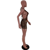 EVE Sexy Leopard Print Tie-up Backless Mini Dress YIDF-1295