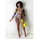 EVE Sexy Mesh Printed Long Sleeve Mini Club Dress YIY-5273