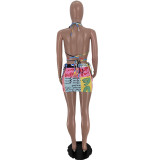 EVE Sexy Printed Bra Top Mini Skirt 2 Piece Sets ARM-8260