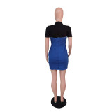 EVE Casual Denim Patchwork Short Sleeve Mini Dress BS-1263