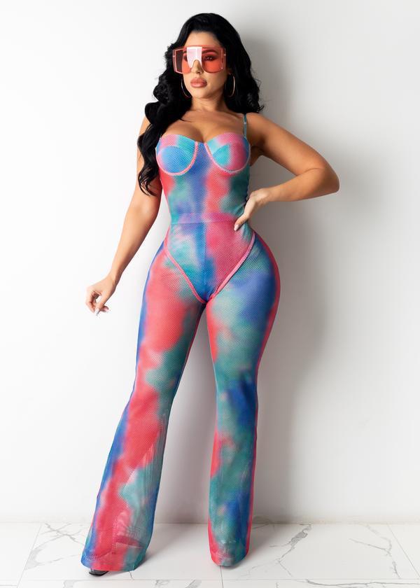EVE Fashion Sexy Mesh Print Bodysuit And Pants Two Piece Sets ORY-5187