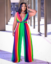 Fashion Sexy Rainbow Stripes Jumpsuit MN-9299
