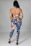EVE Fashion Sexy Snake Print Halter Top And Pants Two Piece Sets RUF-8918