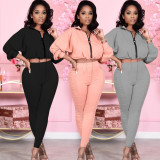EVE Casual Solid Long Sleeve Two Piece Pant Sets JRF-3584