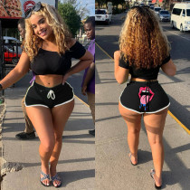 EVE Sexy Lip Print Bodycon Mini Shorts YAOF-8010