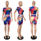 EVE Fashion Tie-dye Hollow Out Letter Print Two Piece Sets XMF-055