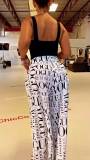 EVE Plus Size Casual Printed High Waist Wide Leg Pants SXF-3109