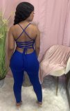EVE Sexy Backless Cross Strap Skinny Jumpsuit YM-9284