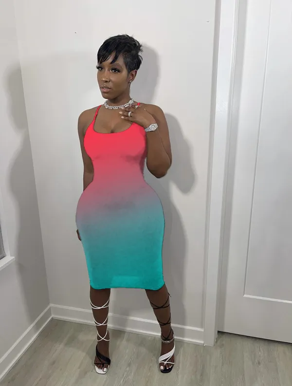 EVE Fashion Sling Gradient Midi Dress WSM-5241