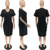 EVE Plus Size 5XL Solid Short Sleeve T Shirt Dress WAF-7149