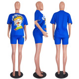 EVE Cartoon Print T-shirt Shorts Casual Two Piece Sets OYF-8253