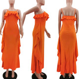 EVE Fashion Solid Color Sling Ruffle Maxi Dress TK-6169