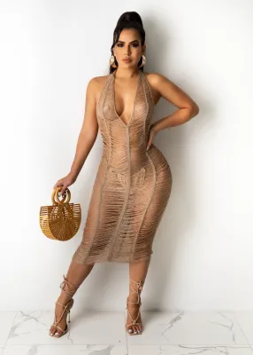 EVE Sexy See Through Hollow Halter Club Dress TR-1129