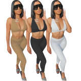 EVE Solid Sexy Vest Top And Pants Slim 2 Piece Sets FOSF-8070