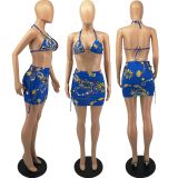 EVE Sexy Printed Bra Top Mini Skirt Two Piece Sets FOSF-8068