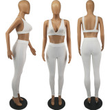 EVE Solid Sexy Vest Top And Pants Slim 2 Piece Sets FOSF-8070