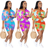 EVE Tie Dye Lip Print Casual Two Piece Short Sets OY-6279