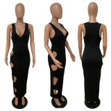EVE Solid Color Sexy Hole Low Cut Sleeveless Maxi Dress LSD-9136