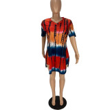 EVE Tie Dye Print Split Top And Shorts 2 Piece Sets AWN-5209