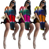EVE Tie Dye Print Split Top And Shorts 2 Piece Sets AWN-5209