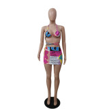 EVE Sexy Printed Strappy Bra Top Mini Skirt 2 Piece Sets AWF-5855
