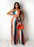 EVE Colorful Striped Tube Top Sashes Wide Leg Pant Sets SXF-3111