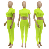 EVE Solid Short Sleeve Two Piece Pant Sets WMEF-2023