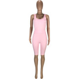 EVE Fashion Casual Solid Color Vest Shorts Slim Fit Sports Fitness 2 Piece Set MEI-9138