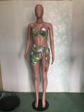 EVE Sexy Beach Style Tie Up Printed Swimsuit Three Piece Set BN-9269