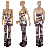 EVE Sexy Printed Halter Backless Flared Jumpsuits LSL-6359