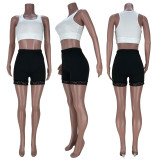 EVE Sexy Tank Top+Lacework Shorts 2 Piece Sets MDF-5234